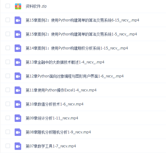 Python金融序列量化应用编程指南第一期精品视频教程附讲义与代码-16课